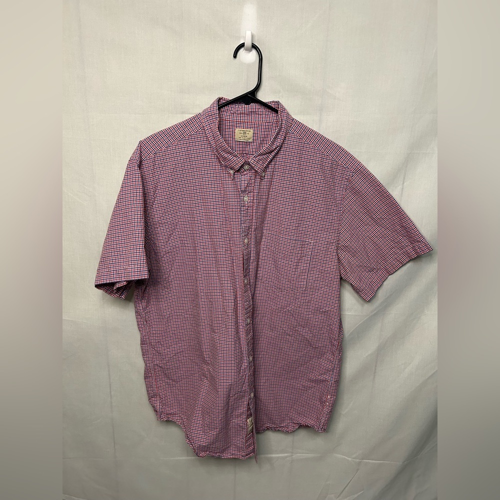 J.Crew Men’s‎ XL 2-Ply Cotton Button Down Shirt Red Blue Check Short Sleeve